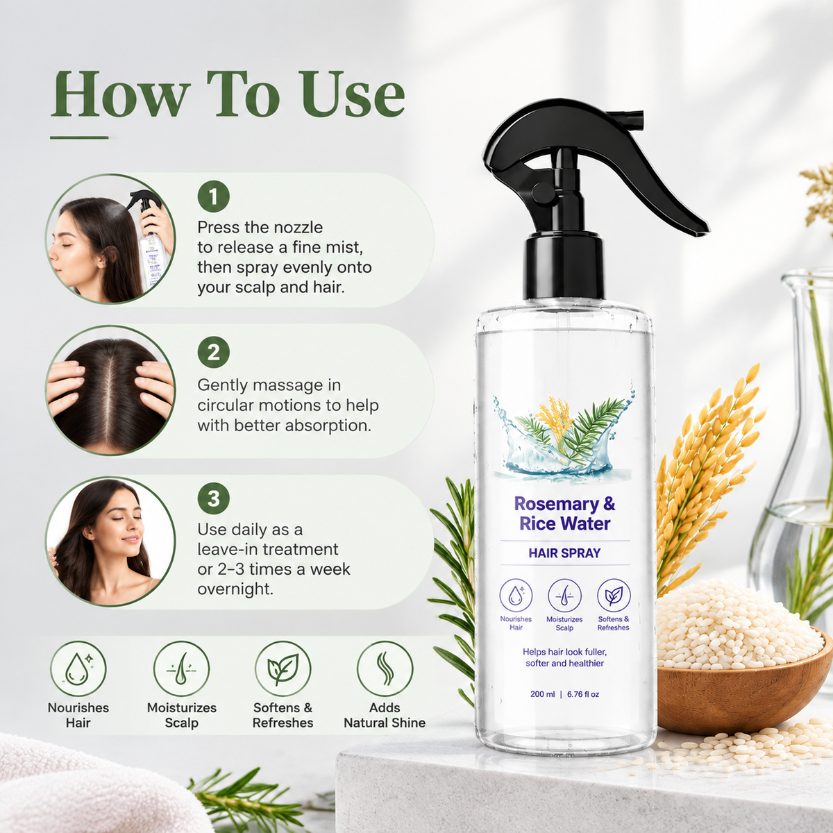 Nature x Science Rosemary Water and Rice Water |100% Natural Extract | Soft & Smooth Hair Non-Greasy & Fast Absorbing | 200 ml