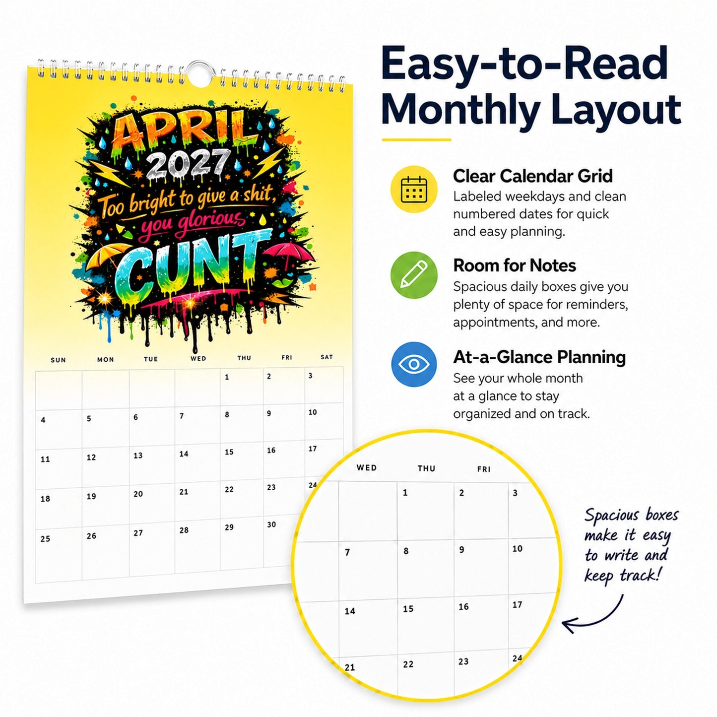 🎁2027 Year of the Cunt Wall Calendar – Bold Graffiti Humor Calendar📆🌟