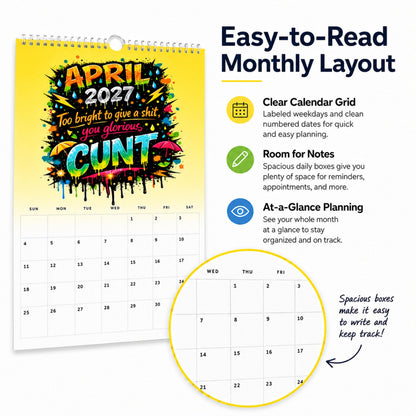 🎁2027 Year of the Cunt Wall Calendar – Bold Graffiti Humor Calendar📆🌟