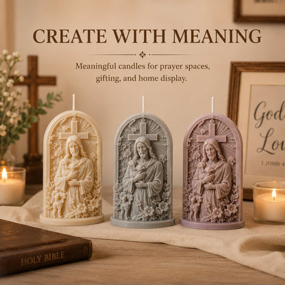 ⏳ Last Day 49% OFF – ✝️ 2-Piece Good Shepherd Jesus 3D Candle Mold Set | Sculpted Cross. Lamb & Floral Relief for Faith-Inspired Handmade Candles 🕯️✨