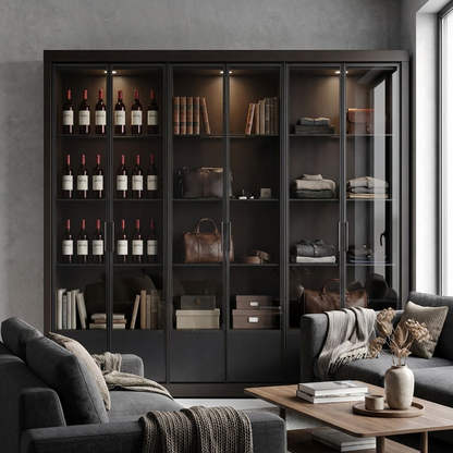 Matte Black Glass-Door Display Cabinet