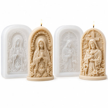 ⏳ Last Day 49% OFF – ✝️ 2-Piece Good Shepherd Jesus 3D Candle Mold Set | Sculpted Cross. Lamb & Floral Relief for Faith-Inspired Handmade Candles 🕯️✨