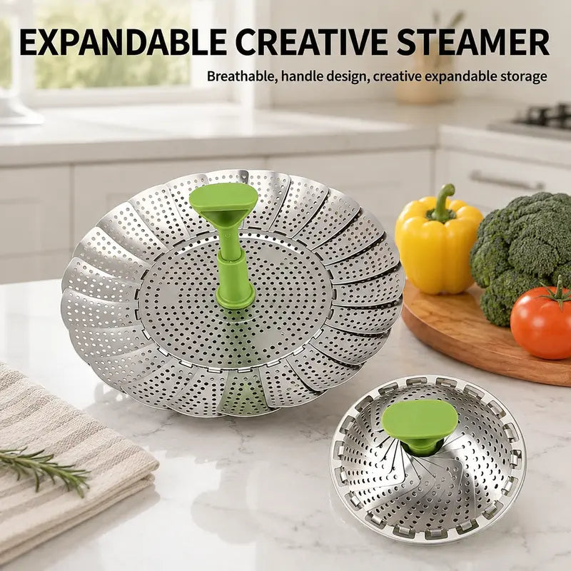SteamEase Expandable Stainless Steel Steamer Basket for Multiple Pot Sizes