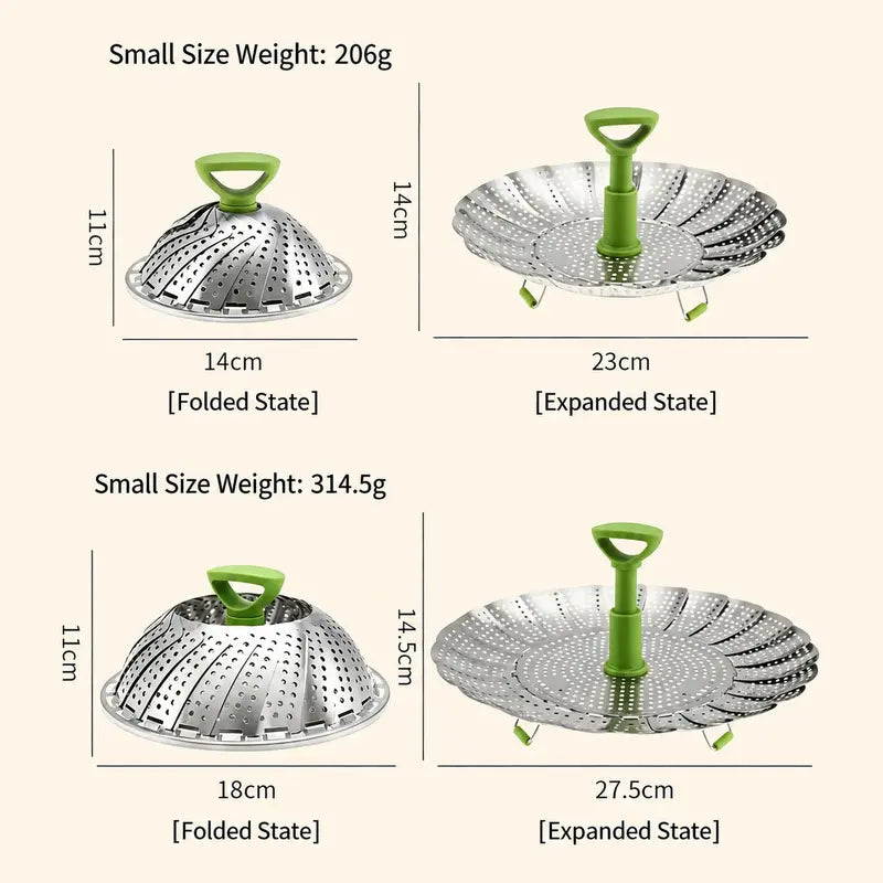 SteamEase Expandable Stainless Steel Steamer Basket for Multiple Pot Sizes
