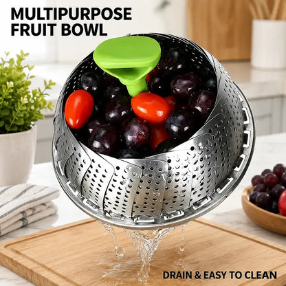 SteamEase Expandable Stainless Steel Steamer Basket for Multiple Pot Sizes