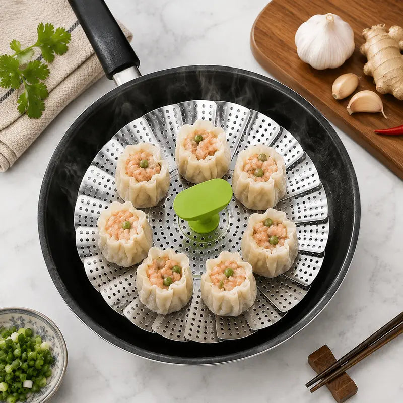 SteamEase Expandable Stainless Steel Steamer Basket for Multiple Pot Sizes
