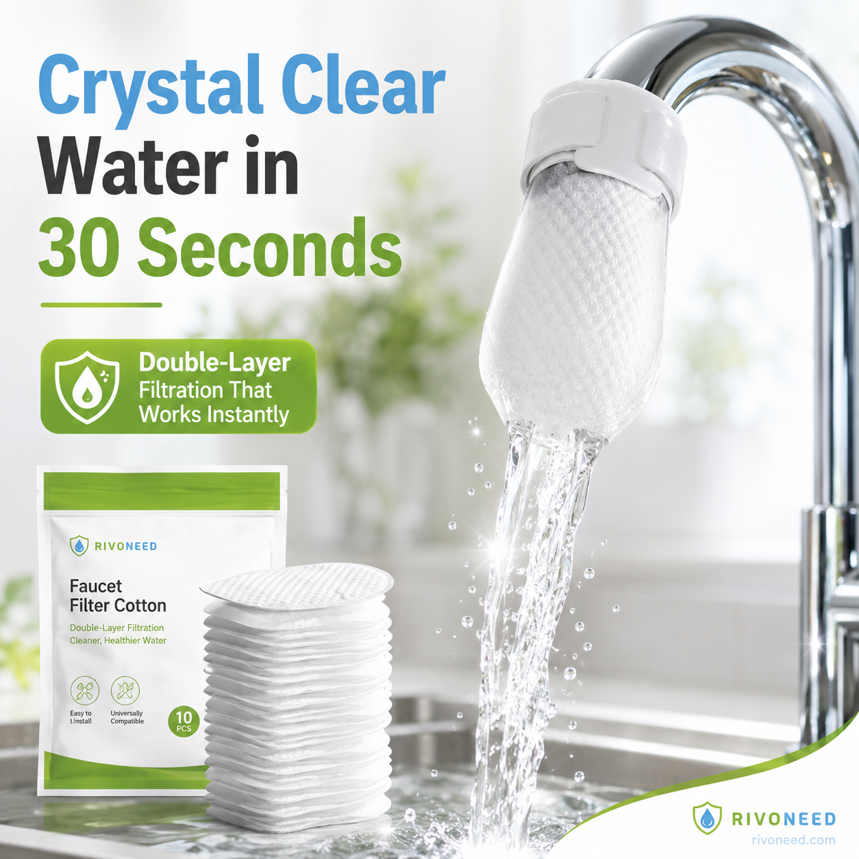 🥳2026 HOT SALE🥳💞50K+ SOLD! 🚰💧 50% OFF! Anti-Splash Kitchen Faucet Cotton Filter – Multi-layer PP cotton removes rust. sediment & impurities. Protects your tap water – cleaner. safer. better taste! 🛡️✨