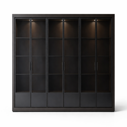 Matte Black Glass-Door Display Cabinet