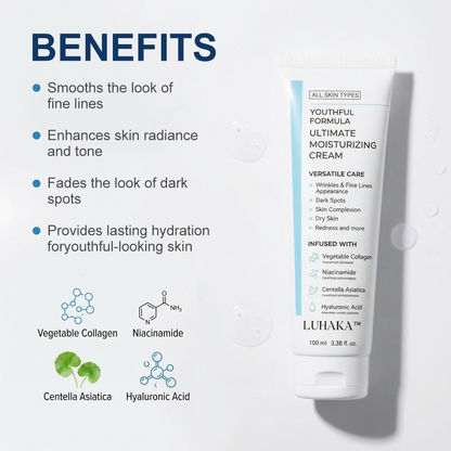 Youthful Formula Ultimate Moisturizing Cream | Centella Asiatica, Niacinamide, Hyaluronic Acid, Collagen | Wrinkles, Fine Lines, Dark Spots, Dry Skin, Redness | 3.38 fl. oz., 100ml (New Formula)