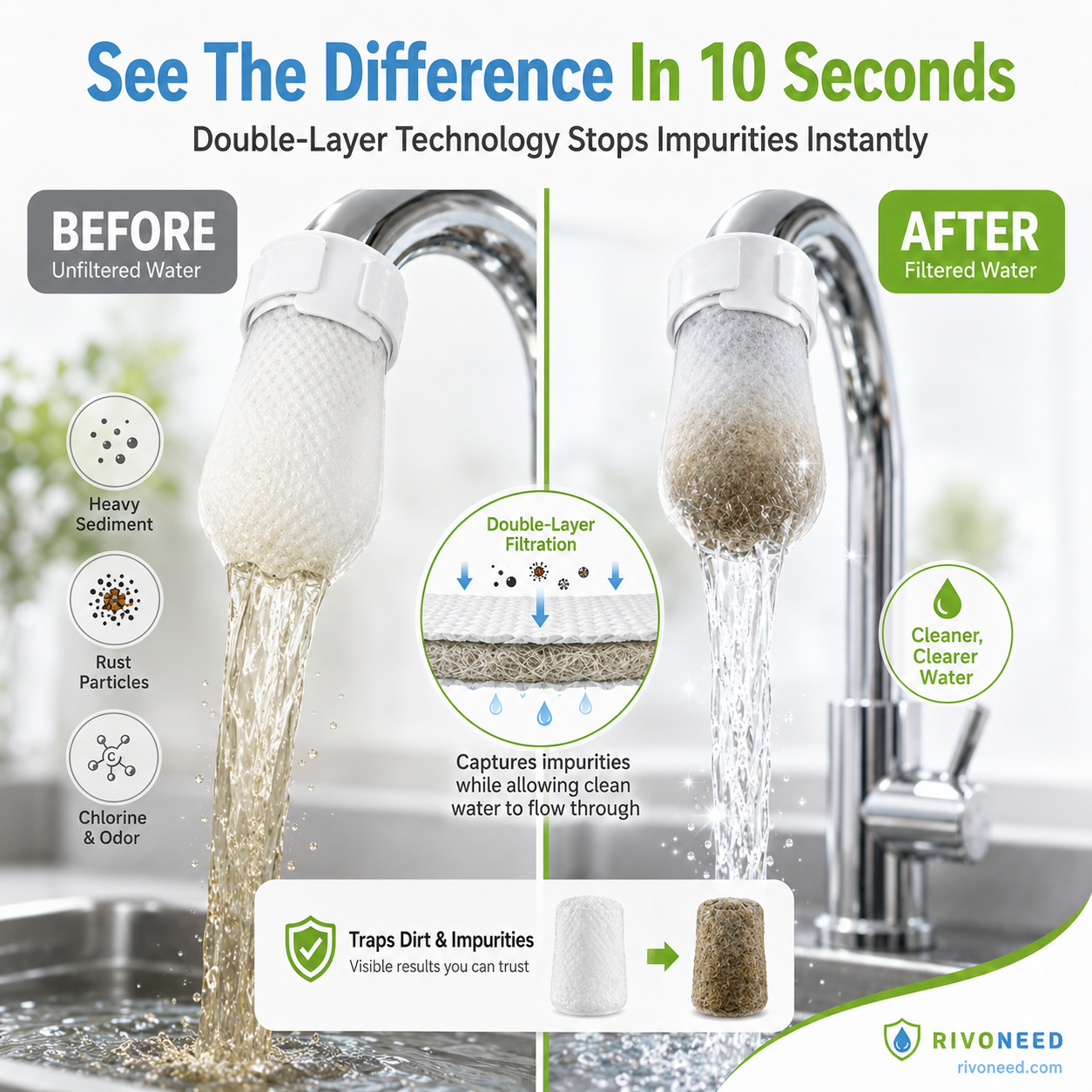 🥳2026 HOT SALE🥳💞50K+ SOLD! 🚰💧 50% OFF! Anti-Splash Kitchen Faucet Cotton Filter – Multi-layer PP cotton removes rust. sediment & impurities. Protects your tap water – cleaner. safer. better taste! 🛡️✨