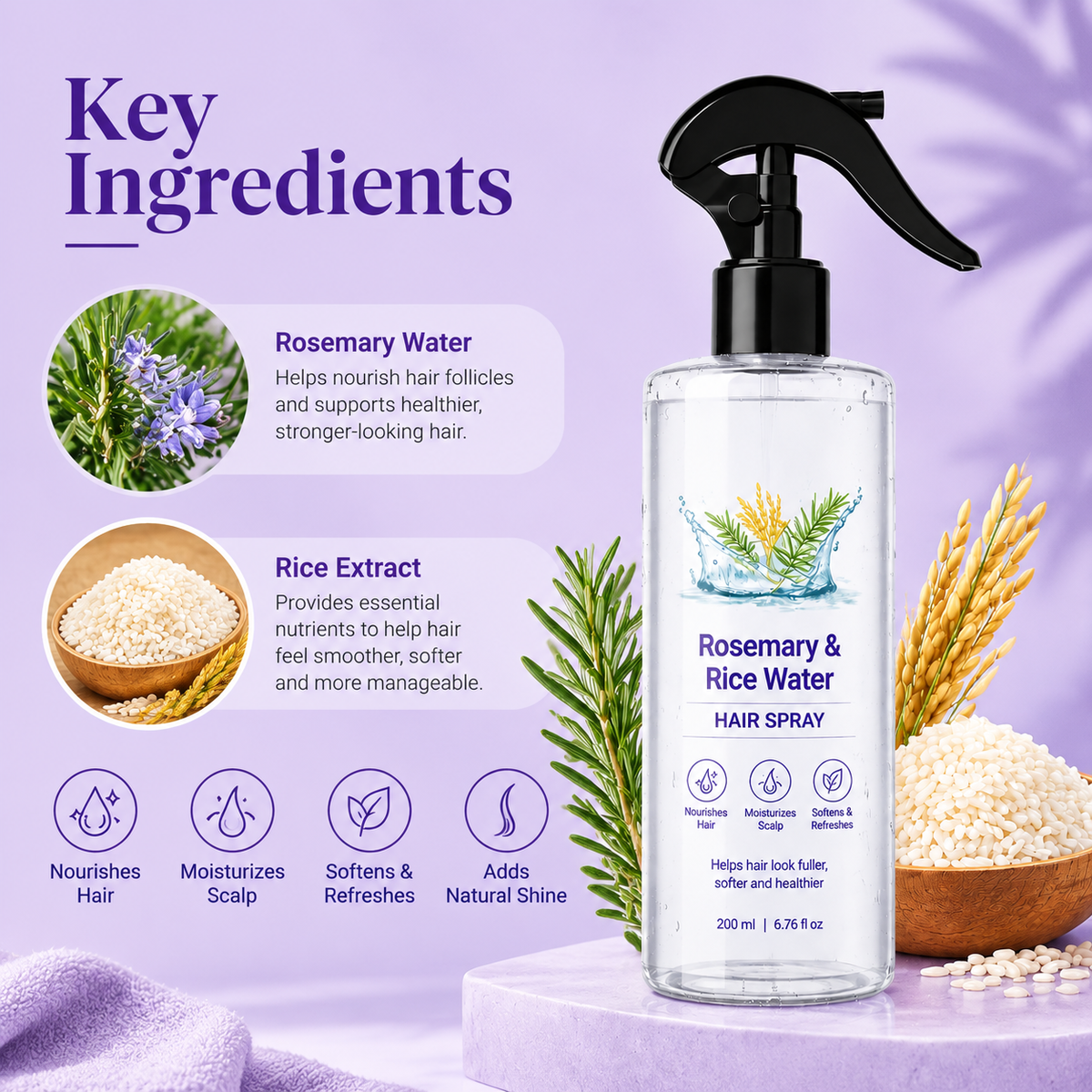 Nature x Science Rosemary Water and Rice Water |100% Natural Extract | Soft & Smooth Hair Non-Greasy & Fast Absorbing | 200 ml