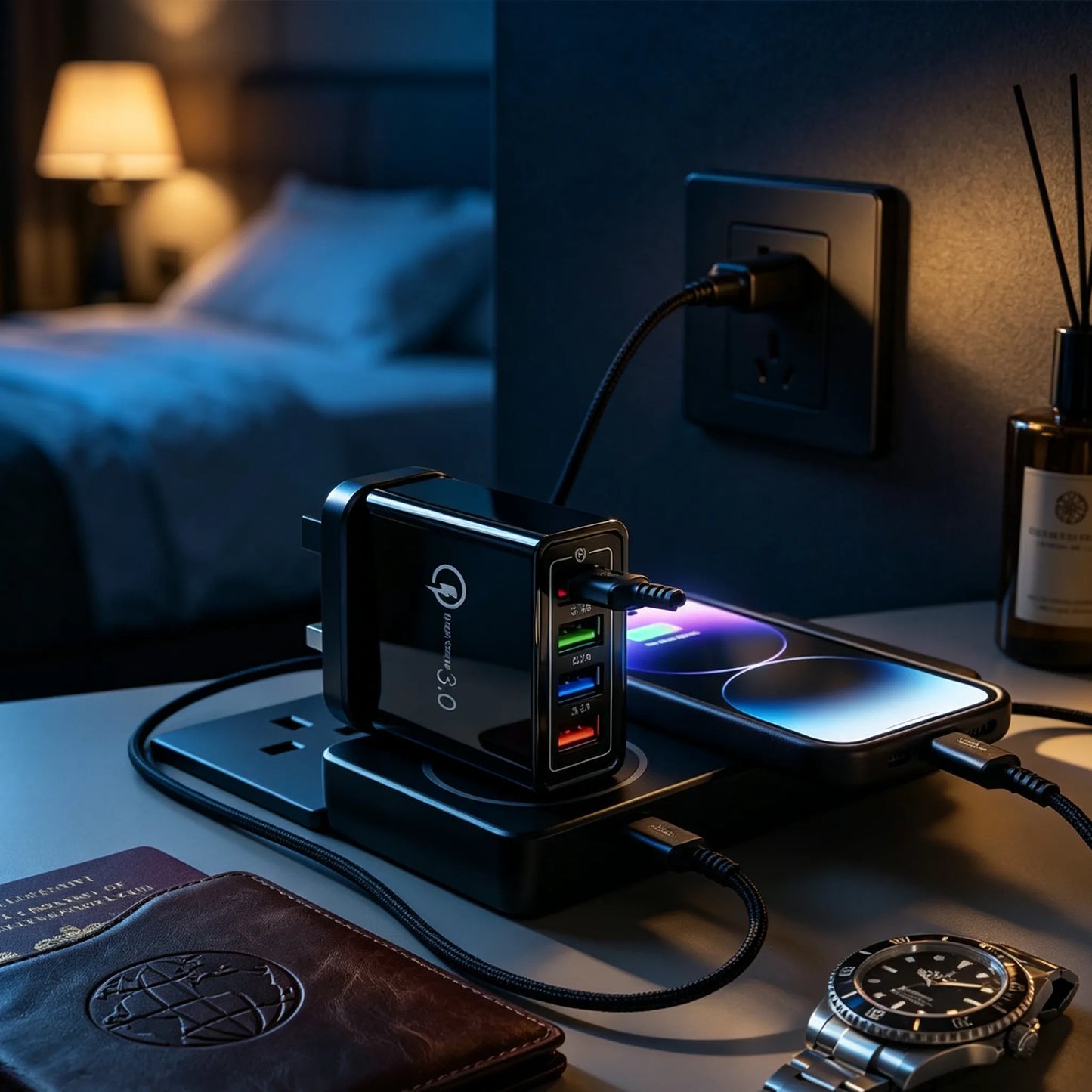 Four-Port Travel Charger for Extended Phone Battery Life