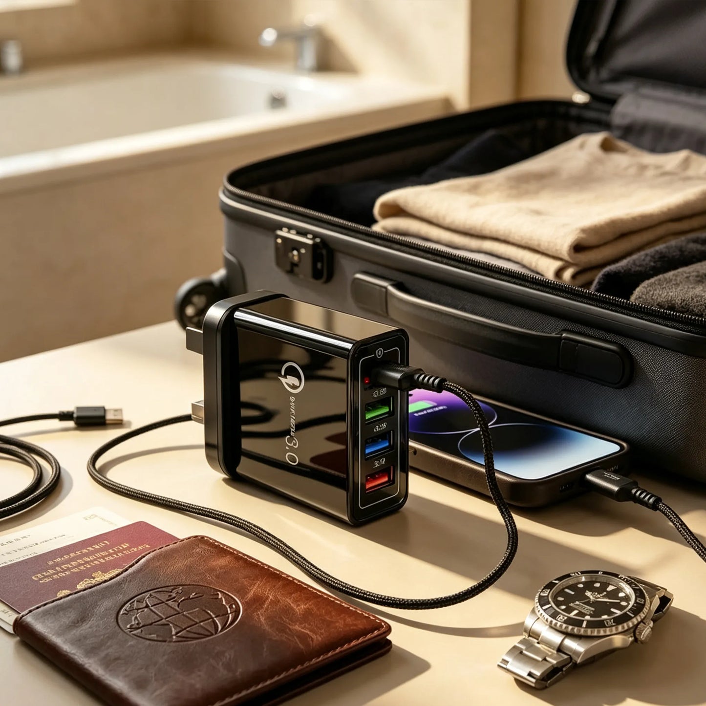 Four-Port Travel Charger for Extended Phone Battery Life