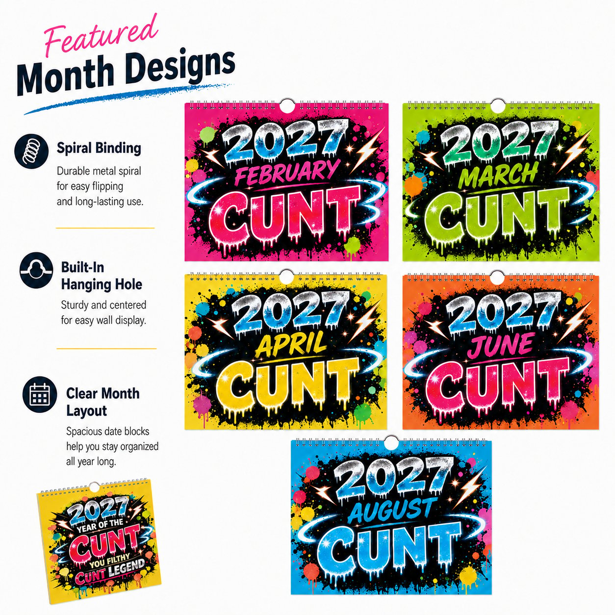 🎁2027 Year of the Cunt Wall Calendar – Bold Graffiti Humor Calendar📆🌟