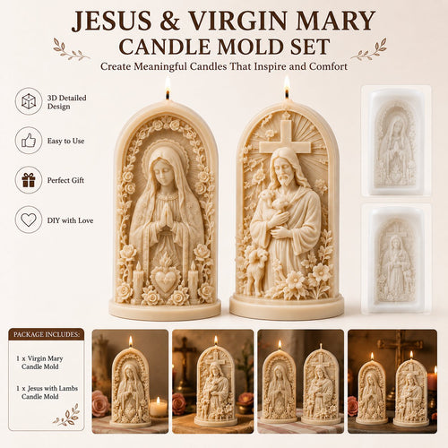 ⏳ Last Day 49% OFF – ✝️ 2-Piece Good Shepherd Jesus 3D Candle Mold Set | Sculpted Cross. Lamb & Floral Relief for Faith-Inspired Handmade Candles 🕯️✨