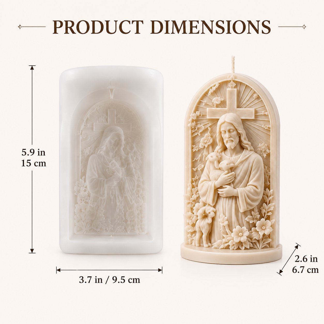 ⏳ Last Day 49% OFF – ✝️ 2-Piece Good Shepherd Jesus 3D Candle Mold Set | Sculpted Cross. Lamb & Floral Relief for Faith-Inspired Handmade Candles 🕯️✨