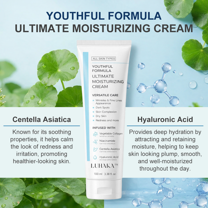 Youthful Formula Ultimate Moisturizing Cream | Centella Asiatica, Niacinamide, Hyaluronic Acid, Collagen | Wrinkles, Fine Lines, Dark Spots, Dry Skin, Redness | 3.38 fl. oz., 100ml (New Formula)