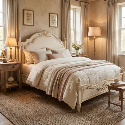 Antique Ivory French-Inspired Bed Frame
