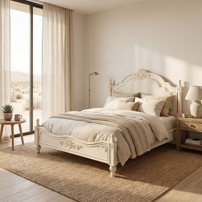 Antique Ivory French-Inspired Bed Frame