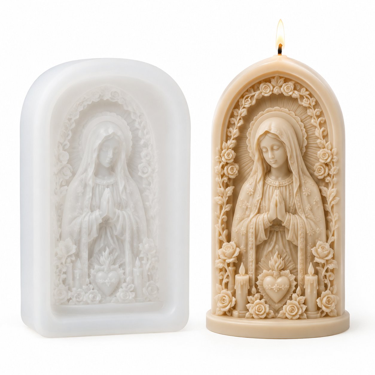 ⏳ Last Day 49% OFF – ✝️ 2-Piece Good Shepherd Jesus 3D Candle Mold Set | Sculpted Cross. Lamb & Floral Relief for Faith-Inspired Handmade Candles 🕯️✨