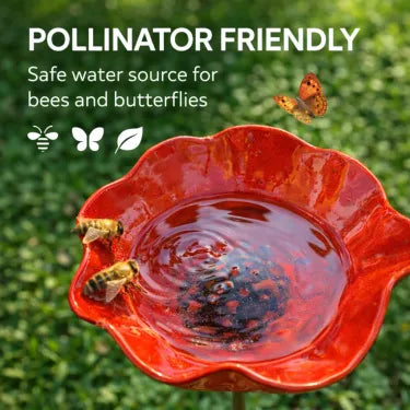 🎁Handcrafted Metal Flower Stake | 3-in-1 Garden Decor, Bird Bath & Pollinator Station🐦