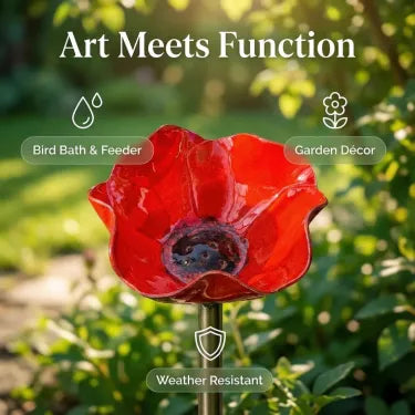 🎁Handcrafted Metal Flower Stake | 3-in-1 Garden Decor, Bird Bath & Pollinator Station🐦