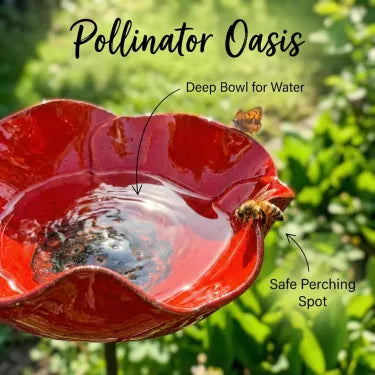 🎁Handcrafted Metal Flower Stake | 3-in-1 Garden Decor, Bird Bath & Pollinator Station🐦