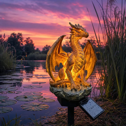 💥LAST DAY 50% OFF🐉✨Solar Dragon Garden Statue Light – Golden Ember Fantasy Outdoor Decor