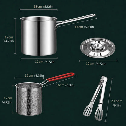 2026🔥🍟 Personal Mini Deep Fryer Set – Stainless Steel Pot with Lift-Out Draining Basket & Food Tongs