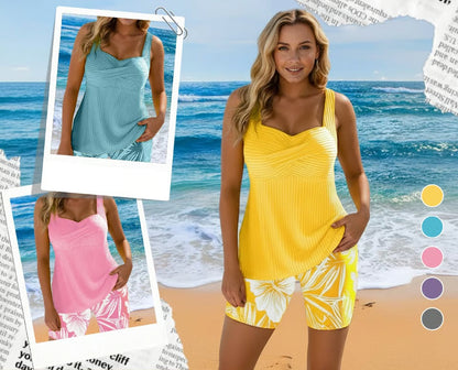 The ‘Sun-Drenched’ Tankini: Vibrant Ribbed & Floral Set
