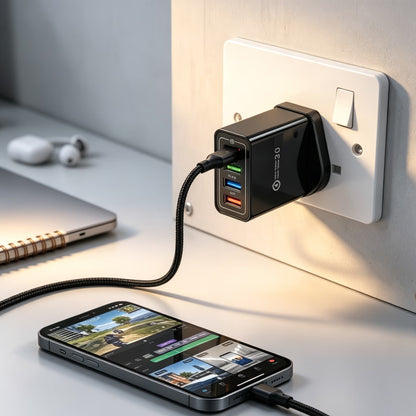 Four-Port Travel Charger for Extended Phone Battery Life
