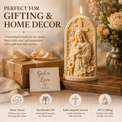 ⏳ Last Day 49% OFF – ✝️ 2-Piece Good Shepherd Jesus 3D Candle Mold Set | Sculpted Cross. Lamb & Floral Relief for Faith-Inspired Handmade Candles 🕯️✨