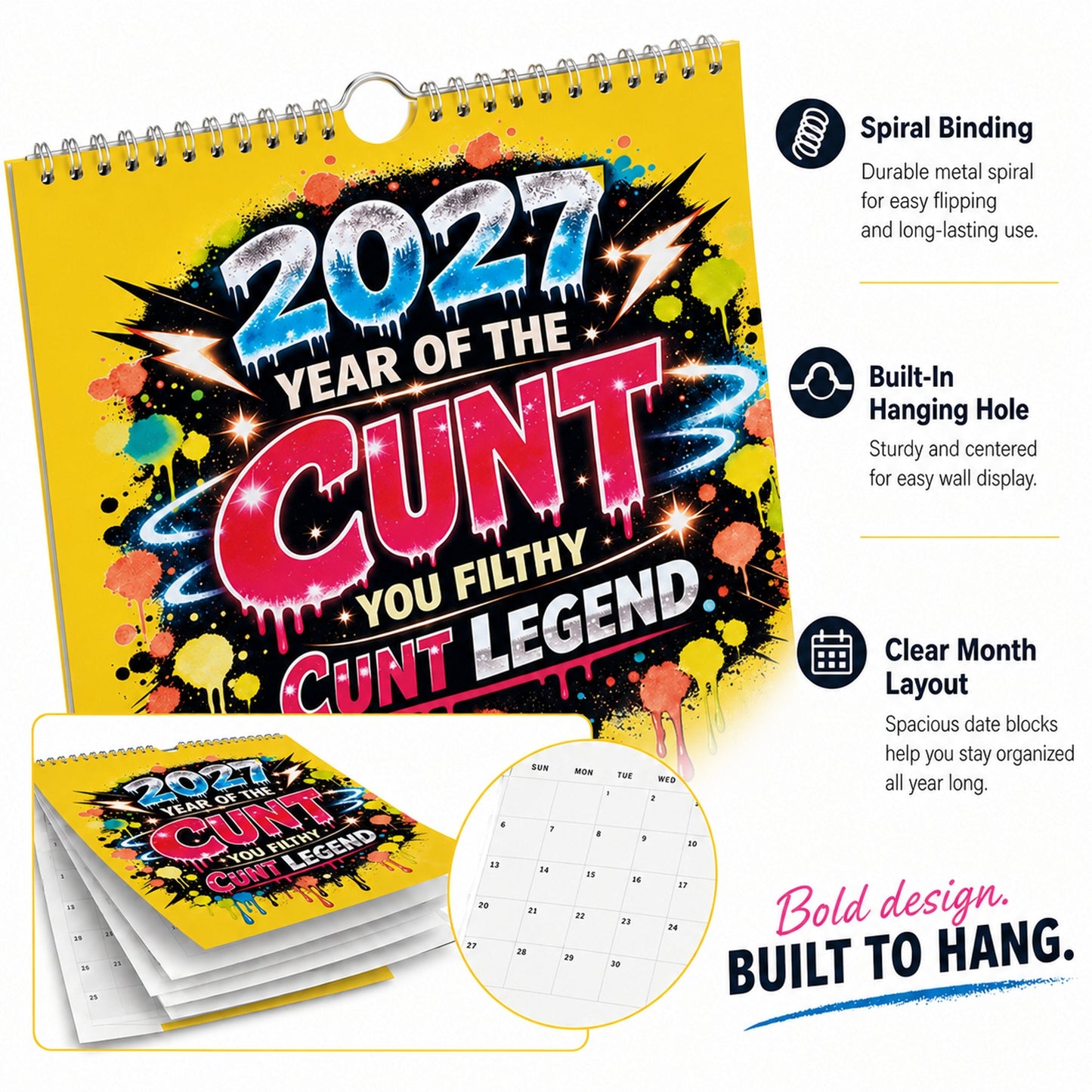 🎁2027 Year of the Cunt Wall Calendar – Bold Graffiti Humor Calendar📆🌟