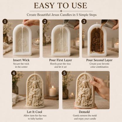⏳ Last Day 49% OFF – ✝️ 2-Piece Good Shepherd Jesus 3D Candle Mold Set | Sculpted Cross. Lamb & Floral Relief for Faith-Inspired Handmade Candles 🕯️✨