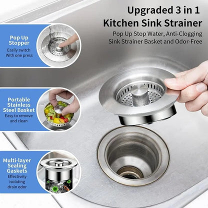 🔥🔥Upgraded 3 in 1 Kitchen Sink Drain Strainer
