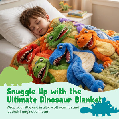 3D Flannel Blanket – Ultra-Soft Dinosaur Adventure Blanket for Kids