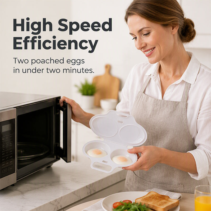 🍳 BUY 1 GET 1 FREE! ✨ Dual Cavity Microwave Egg Poacher – Quick Oil-Free Cooking. Food-Grade PP & Versatile Kitchen Essential 💫