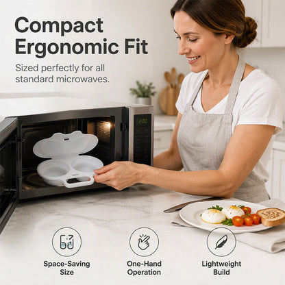 🍳 BUY 1 GET 1 FREE! ✨ Dual Cavity Microwave Egg Poacher – Quick Oil-Free Cooking. Food-Grade PP & Versatile Kitchen Essential 💫