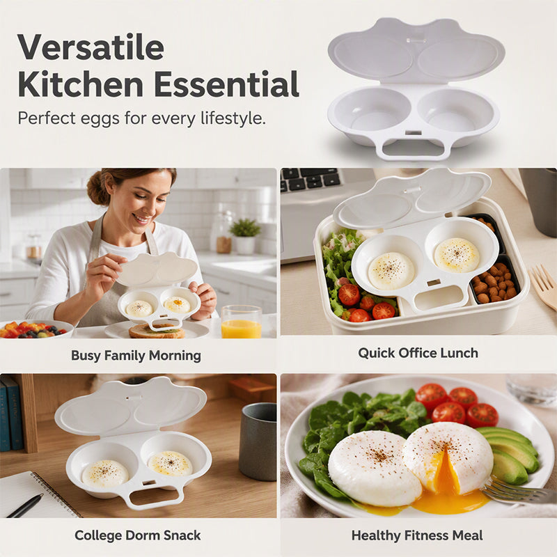 🍳 BUY 1 GET 1 FREE! ✨ Dual Cavity Microwave Egg Poacher – Quick Oil-Free Cooking. Food-Grade PP & Versatile Kitchen Essential 💫