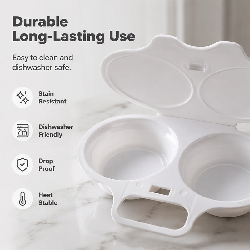 🍳 BUY 1 GET 1 FREE! ✨ Dual Cavity Microwave Egg Poacher – Quick Oil-Free Cooking. Food-Grade PP & Versatile Kitchen Essential 💫