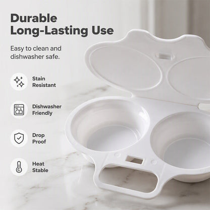 🍳 BUY 1 GET 1 FREE! ✨ Dual Cavity Microwave Egg Poacher – Quick Oil-Free Cooking. Food-Grade PP & Versatile Kitchen Essential 💫