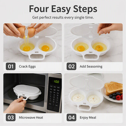 🍳 BUY 1 GET 1 FREE! ✨ Dual Cavity Microwave Egg Poacher – Quick Oil-Free Cooking. Food-Grade PP & Versatile Kitchen Essential 💫